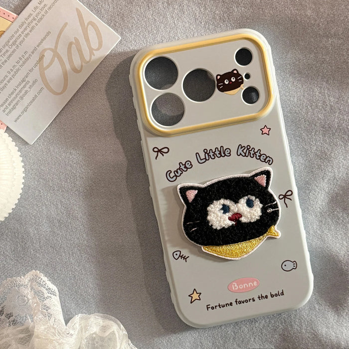 Korean Cartoon Embroidery Cat Pig Animals Plush Couple Phone Case For iPhone PhoneShells