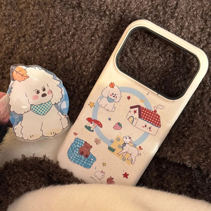 Korean Cartoon Maple Leafs Puppy Magnetic Bracket Phone Case For iPhone PhoneShells