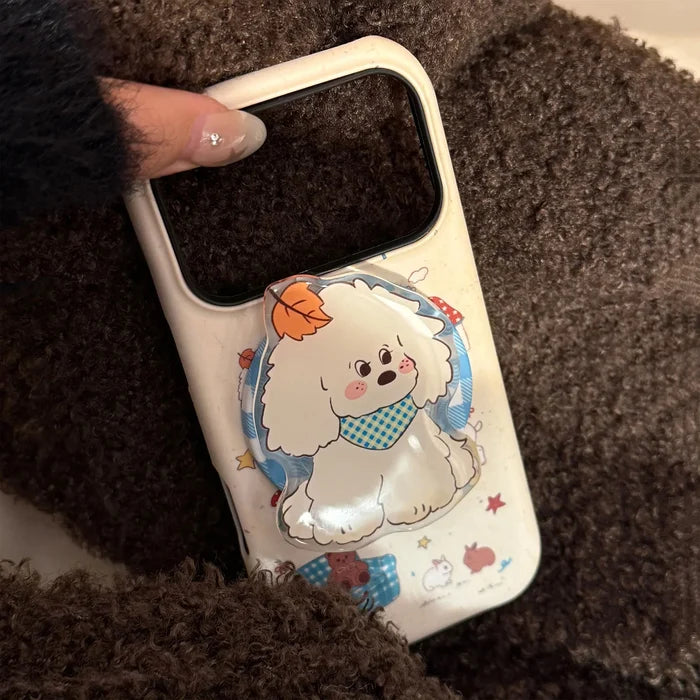 Korean Cartoon Maple Leafs Puppy Magnetic Bracket Phone Case For iPhone PhoneShells