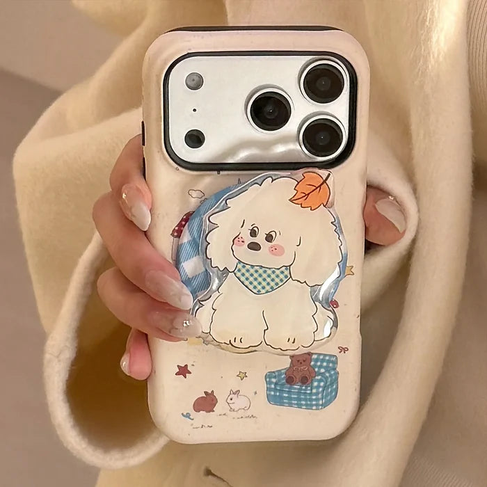 Korean Cartoon Maple Leafs Puppy Magnetic Bracket Phone Case For iPhone PhoneShells