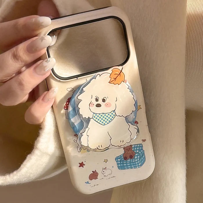 Korean Cartoon Maple Leafs Puppy Magnetic Bracket Phone Case For iPhone PhoneShells