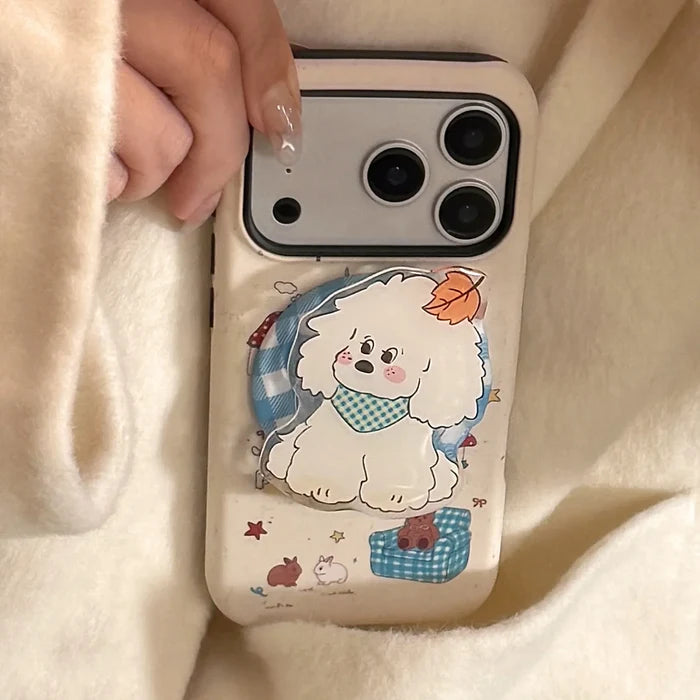 Korean Cartoon Maple Leafs Puppy Magnetic Bracket Phone Case For iPhone PhoneShells