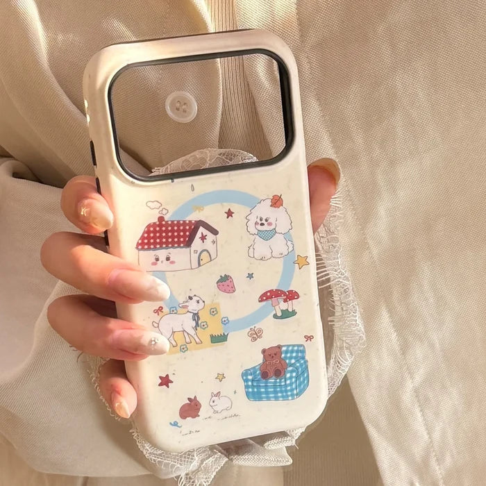 Korean Cartoon Maple Leafs Puppy Magnetic Bracket Phone Case For iPhone PhoneShells