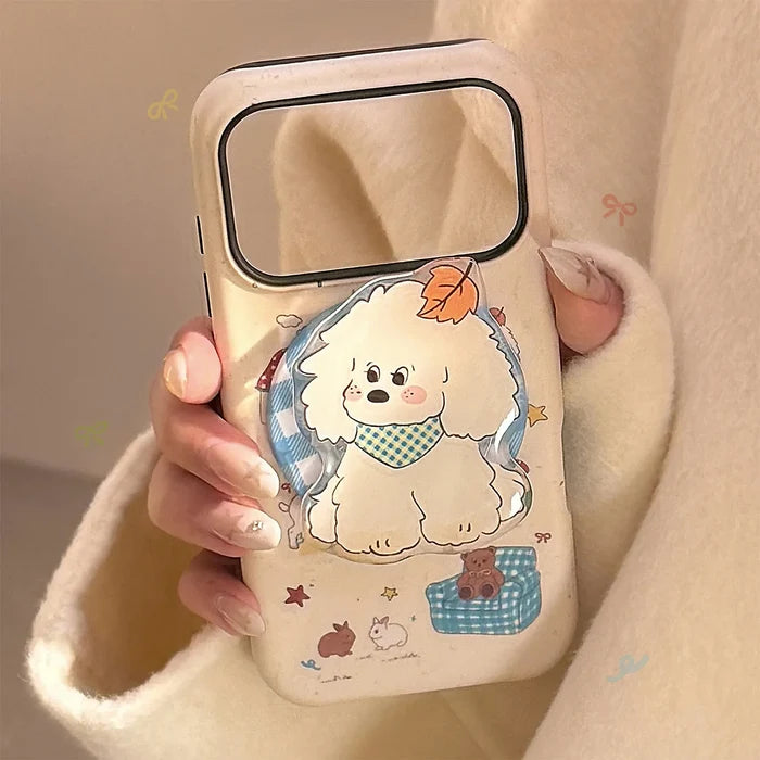 Korean Cartoon Maple Leafs Puppy Magnetic Bracket Phone Case For iPhone PhoneShells