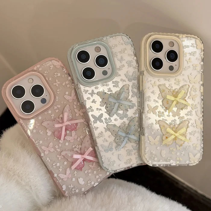 Korean Full Screen Flowers 3D Butterfly Bowknot Soft Phone Case For iPhone PhoneShells