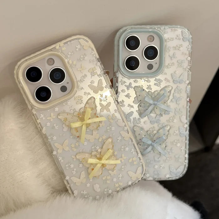 Korean Full Screen Flowers 3D Butterfly Bowknot Soft Phone Case For iPhone PhoneShells