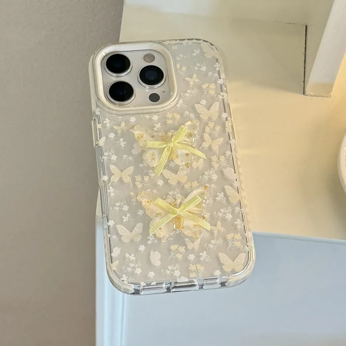 Korean Full Screen Flowers 3D Butterfly Bowknot Soft Phone Case For iPhone PhoneShells