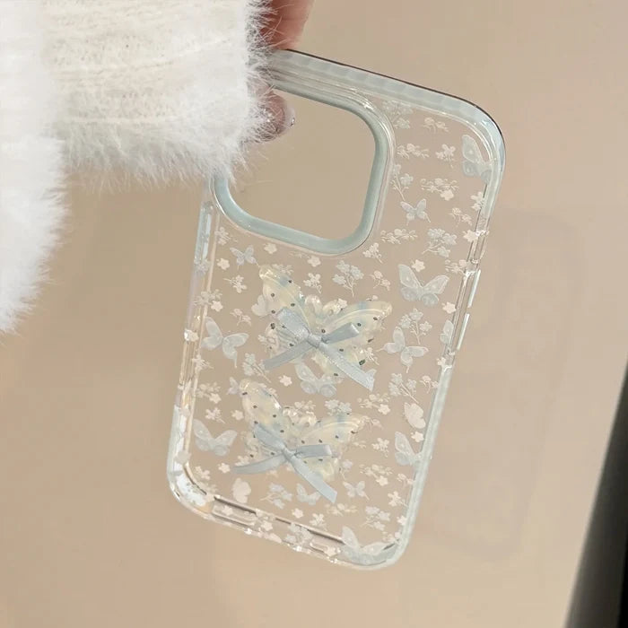 Korean Full Screen Flowers 3D Butterfly Bowknot Soft Phone Case For iPhone PhoneShells