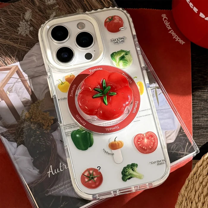 Korean Vegetable 3D Cartoon Tomato Bracket Magnetic Phone Case For iPhone PhoneShells