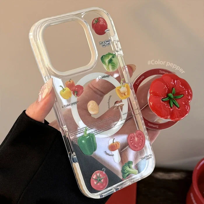 Korean Vegetable 3D Cartoon Tomato Bracket Magnetic Phone Case For iPhone PhoneShells