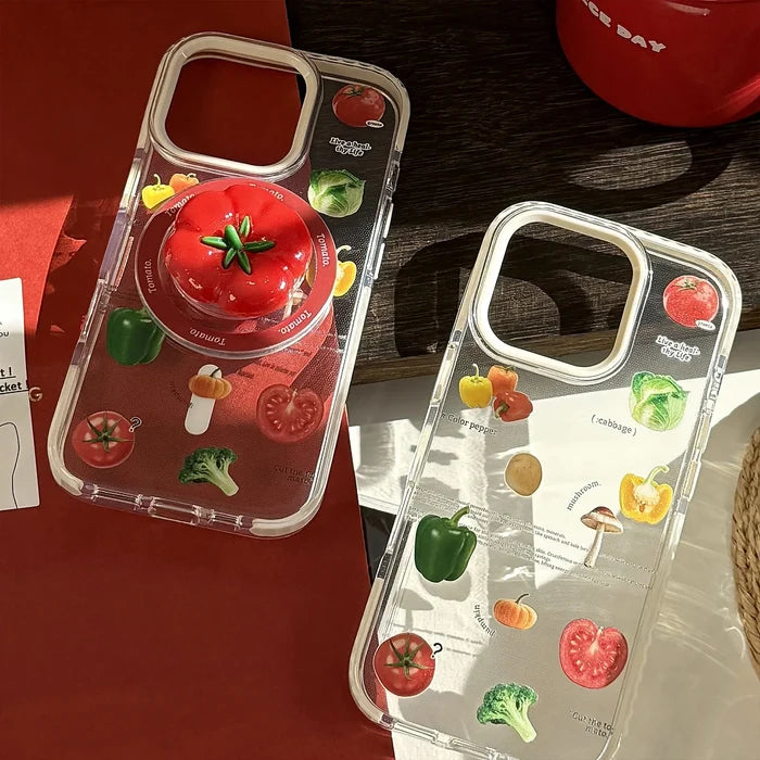 Korean Vegetable 3D Cartoon Tomato Bracket Magnetic Phone Case For iPhone PhoneShells