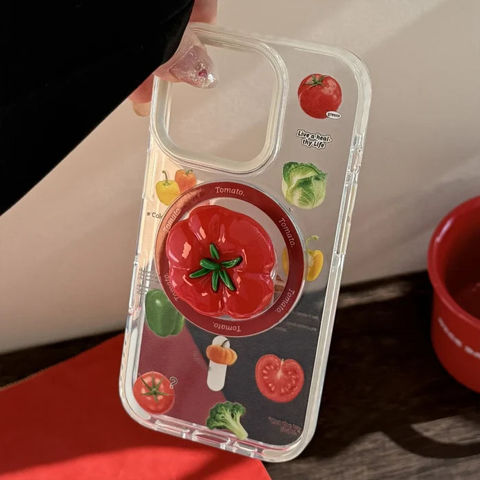 Korean Vegetable 3D Cartoon Tomato Bracket Magnetic Phone Case For iPhone PhoneShells