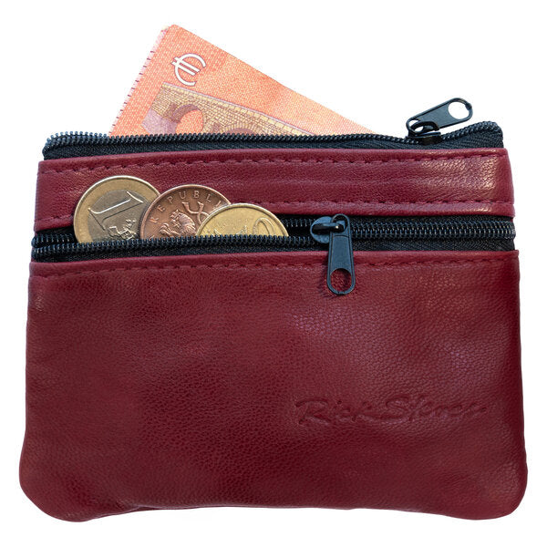 Red Lambskin Travel Wallet - with money, dark red