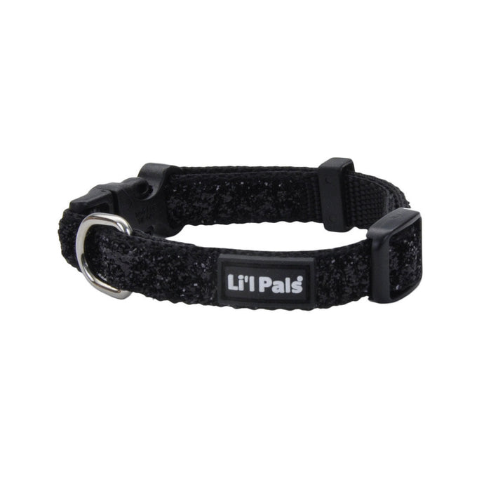 Li'l Pals Adjustable Dog Collar with Glitter Overlay - C21C3 - Black Sparkles - Petite X - Small - 3/8" x 6" - 8" - 2