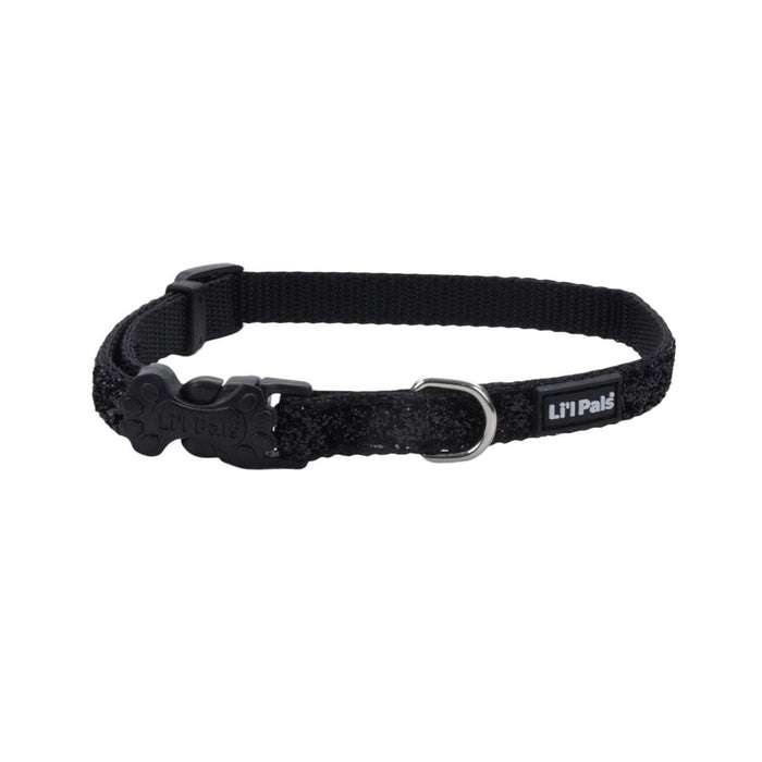 Li'l Pals Adjustable Dog Collar with Glitter Overlay - C21C7 - Black Sparkles - Petite Small - 3/8" x 8" - 12" - 5