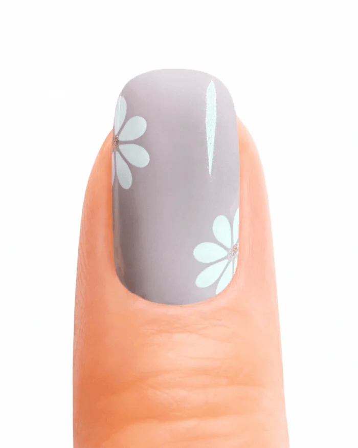 Stickers ongles en gel Lilwen gris transparent avec fleurs blanches