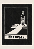 Minimalist black and white Percival liquor print featuring an Eau De Vie bottle and l'aperitivo text.