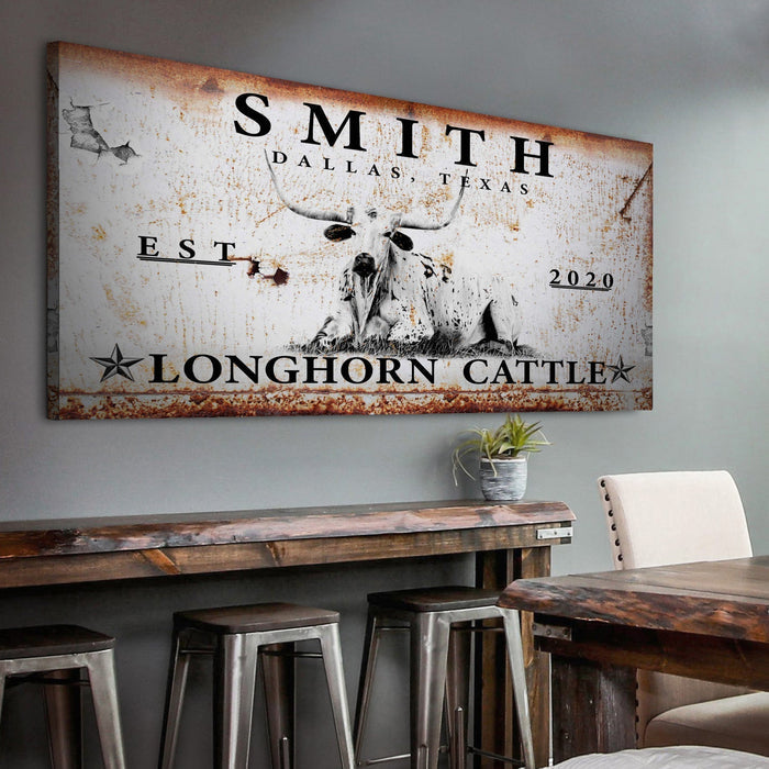 Longhorn Rustic Cattle Sign Tailored Canvases