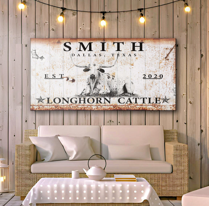 Longhorn Rustic Cattle Sign Tailored Canvases