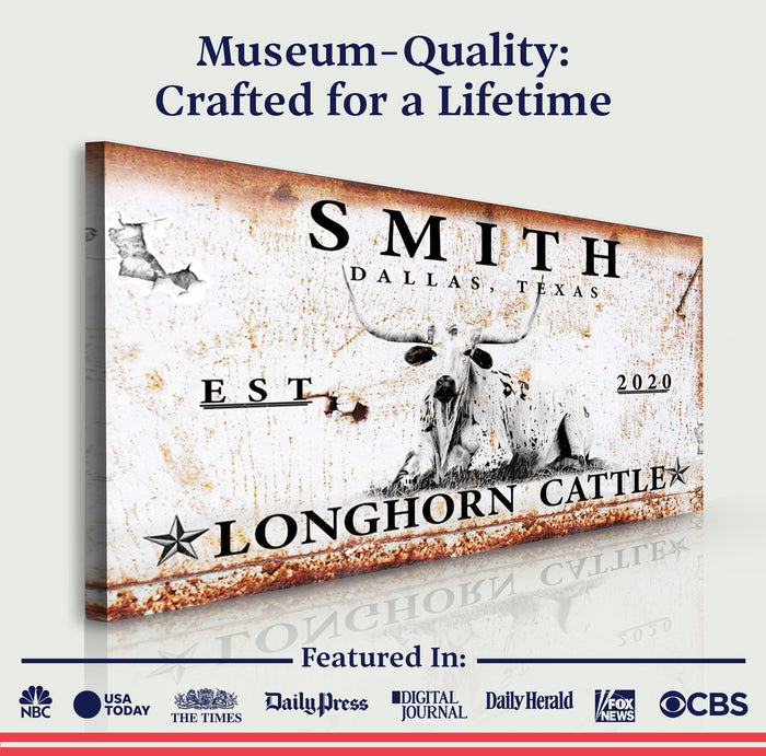 Longhorn Rustic Cattle Sign Tailored Canvases
