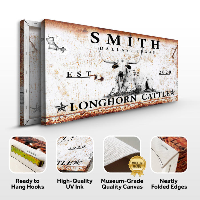 Longhorn Rustic Cattle Sign Tailored Canvases
