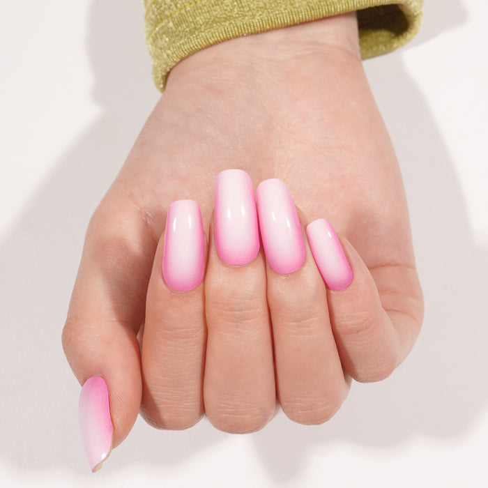 Stickers ongles gel Lorina dégradé rose et blanc avec finition brillante effet halo