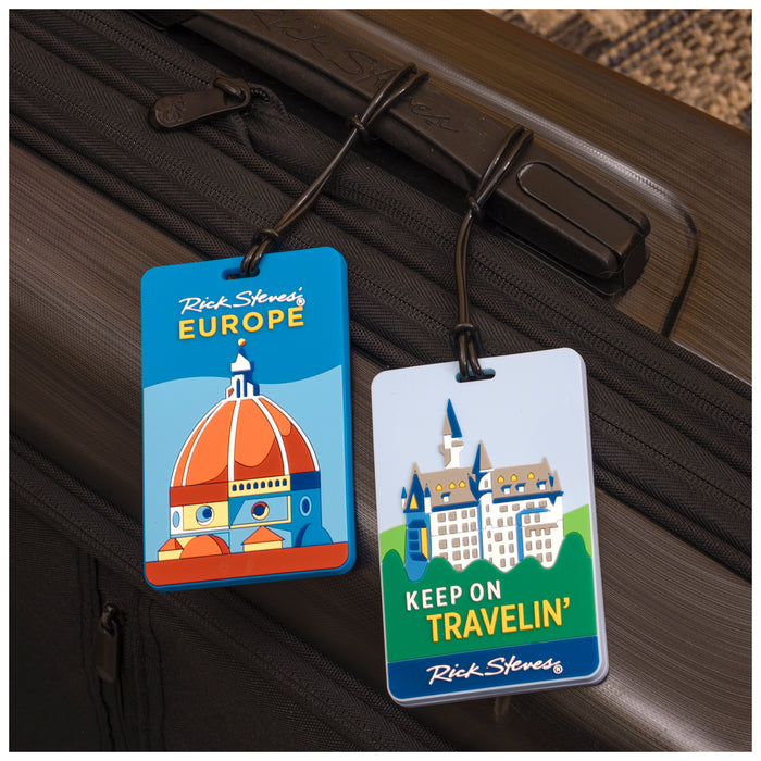 Rick Steves Luggage Tags - on a bag handle