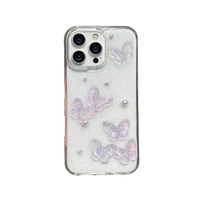 Luxury 3D Butterfly Pearl Drop Glue Glitter Phone Case For iPhone PhoneShells