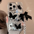 Luxury Black Butterfly Water Ripple Phone Case With Lanyard For iPhone PhoneShells