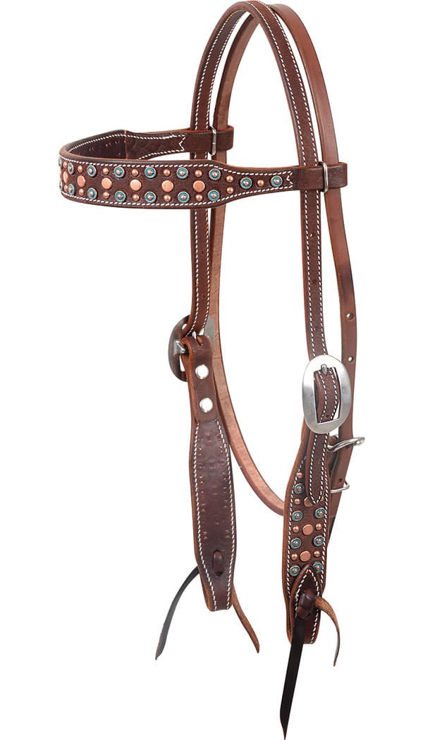 Martin Saddlery Turquoise & Copper Dots Headstall - CRZO - 2