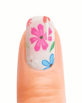 Stickers ongles en gel fleuris multicolores sur fond transparent rosé