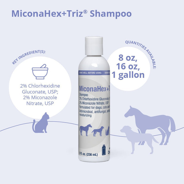 MiconaHex+Triz Medicated Antifungal & Antibacterial Shampoo for Dogs, Cats & Horses - 013DP-73084 - 8 oz - 2