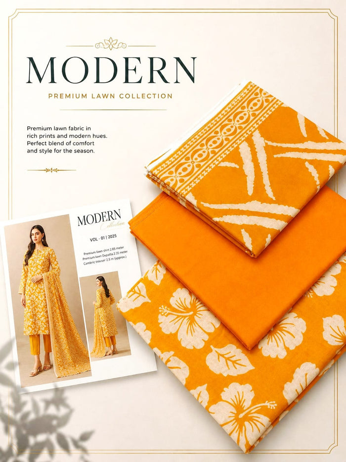 Modern 3 Piece Premium Lawn Suit – Digital Printed (Style A) | Double Dhaga