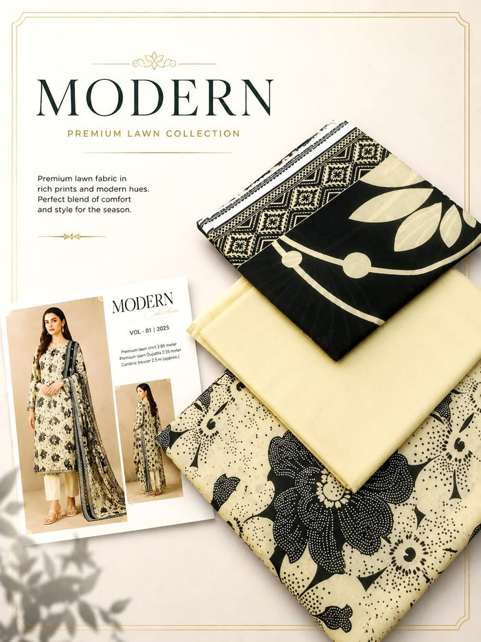 Modern 3 Piece Premium Lawn Suit – Digital Printed (Style B) | Double Dhaga
