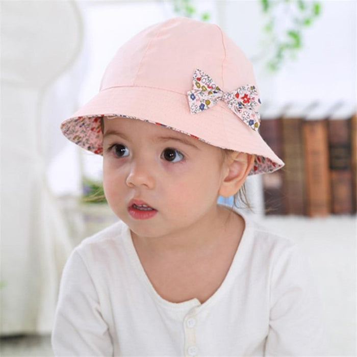 Modern Baby Girls Sun Hat Cotton Baby Hat Kids Child Cap Bowknot Flower Print Bucket Hat Double Sided Stevvex