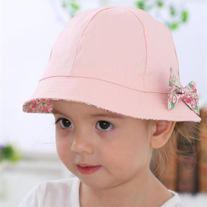 Modern Baby Girls Sun Hat Cotton Baby Hat Kids Child Cap Bowknot Flower Print Bucket Hat Double Sided Stevvex