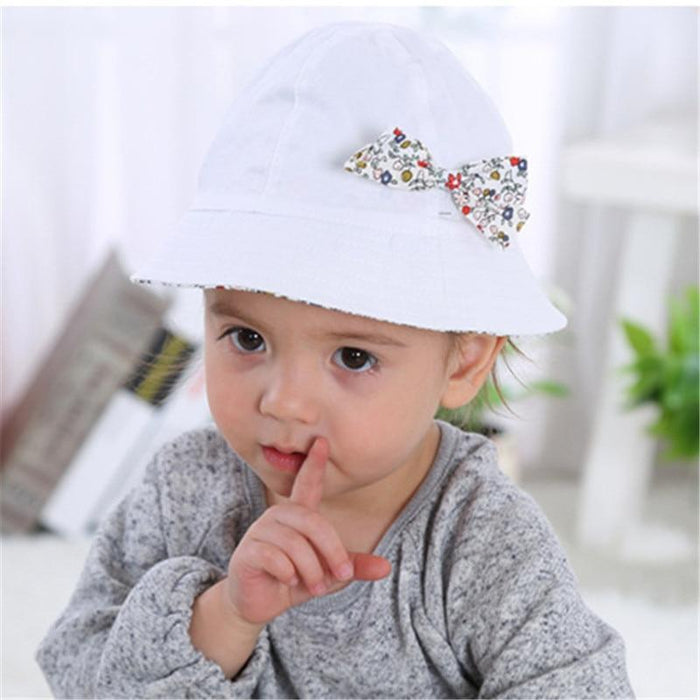 Modern Baby Girls Sun Hat Cotton Baby Hat Kids Child Cap Bowknot Flower Print Bucket Hat Double Sided Stevvex
