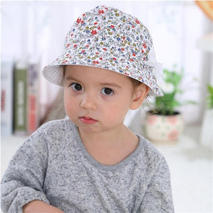 Modern Baby Girls Sun Hat Cotton Baby Hat Kids Child Cap Bowknot Flower Print Bucket Hat Double Sided Stevvex