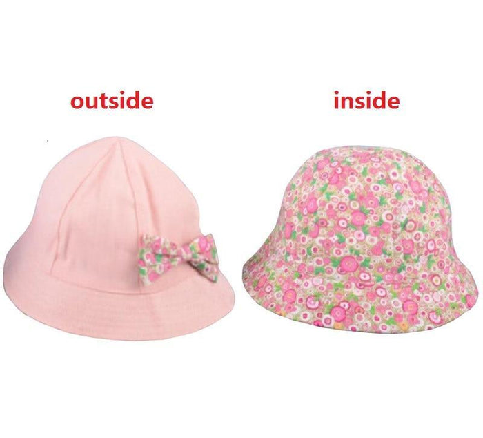 Modern Baby Girls Sun Hat Cotton Baby Hat Kids Child Cap Bowknot Flower Print Bucket Hat Double Sided Stevvex
