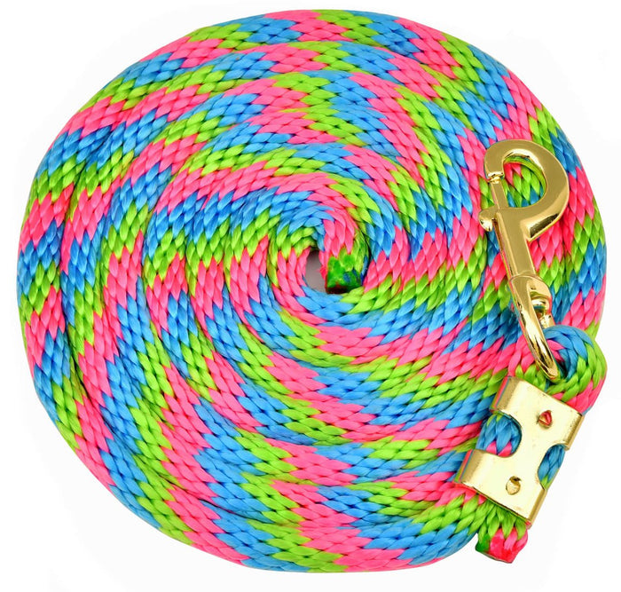 Mustang Colorful Poly Lead Rope with Bolt Snap - 121L7 - Hot Pink/Aqua/Lime - 7
