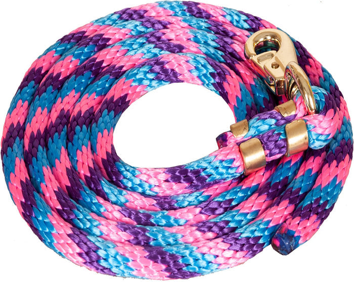Mustang Poly Colorful Lead Rope, Bull Snap - 1211AW - Turq/Pink/Purple - 1