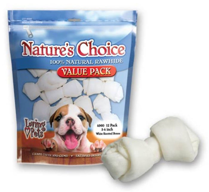 Nature's Choice White Knotted Rawhide Bones - ZOVQ - 12 Count - 1