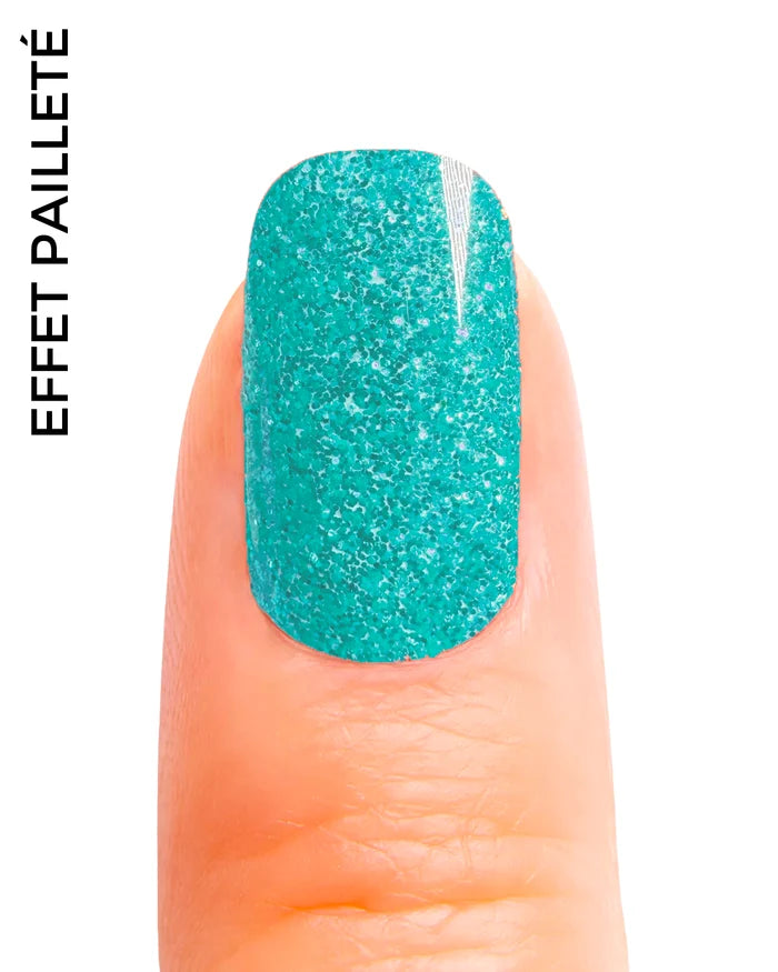 Stickers ongle gel turquoise pailleté effet sable scintillant