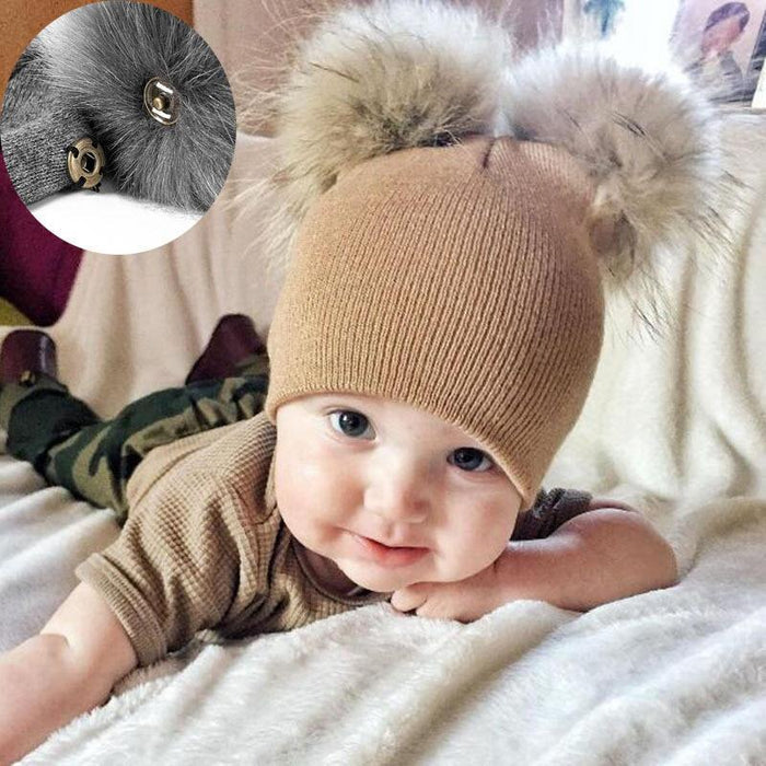 New Trend Baby Winter Hat Knitted Warm Double Fur Pompom Caps Beanies For Girls In Modern Design Stevvex