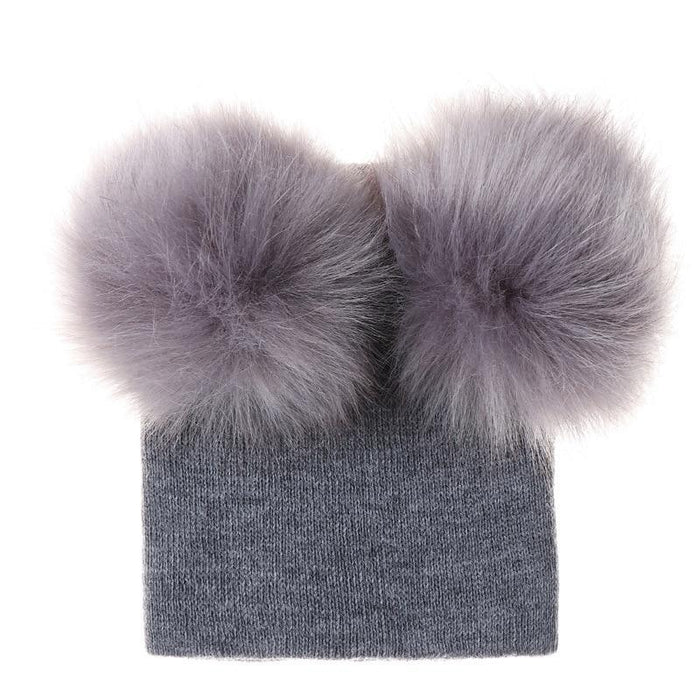 New Trend Baby Winter Hat Knitted Warm Double Fur Pompom Caps Beanies For Girls In Modern Design Stevvex