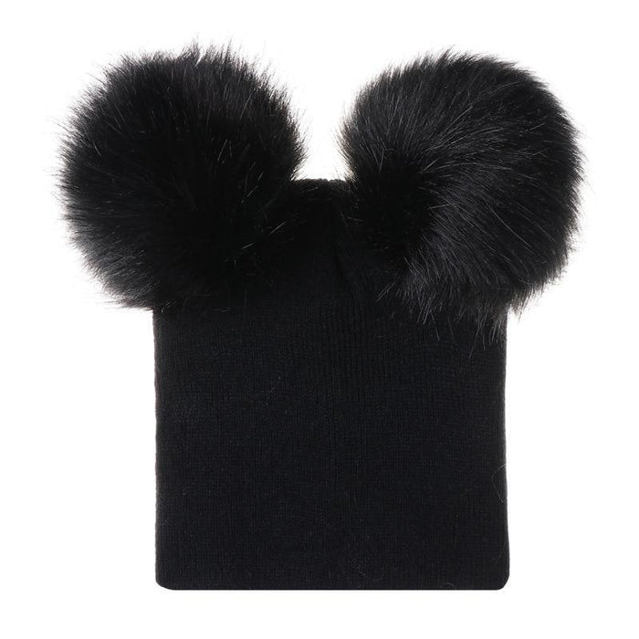 New Trend Baby Winter Hat Knitted Warm Double Fur Pompom Caps Beanies For Girls In Modern Design Stevvex