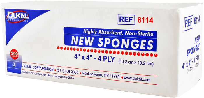 Non - Sterile Gauze Sponges, 4" x 4" - UZN1 - 4 ply - Box of 200 - 1