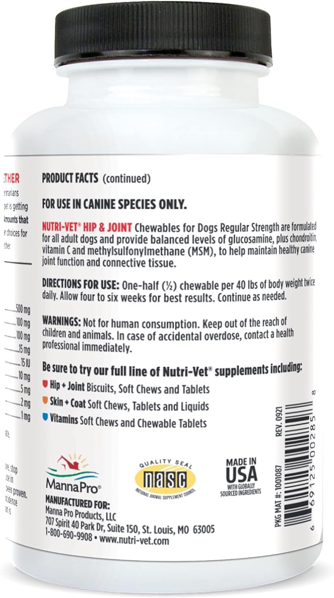 Nutri - Vet Hip & Joint Regular Strength Chewables for Dogs - OPA2 - 120 count - 8