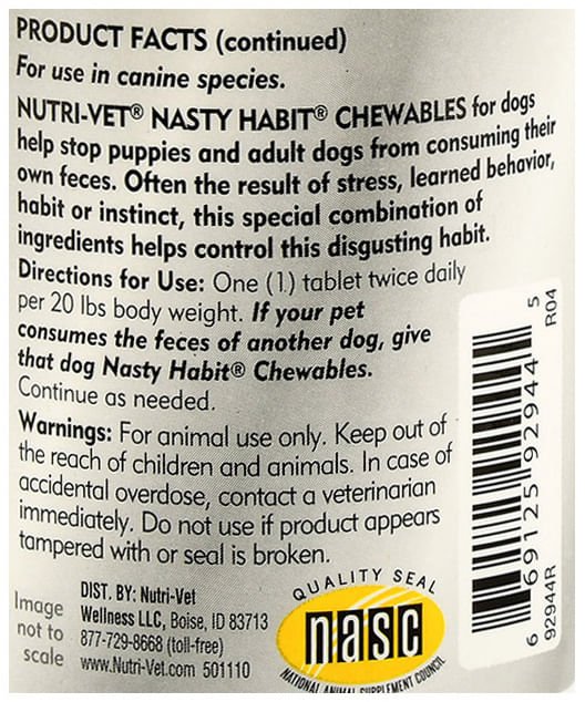 Nutri - Vet Nasty Habit Liver Flavored Chewables, 120 ct - OPBA - 60 count - 2