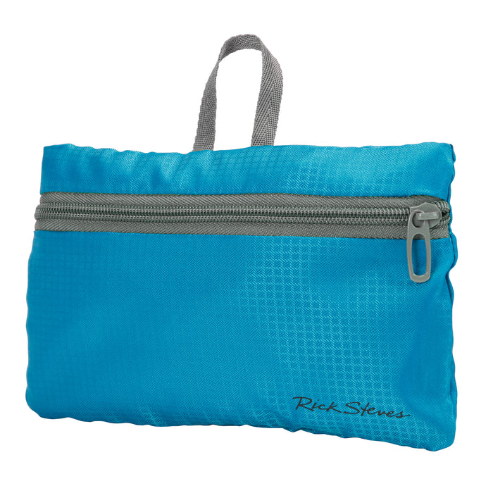 Rick Steves Packable Duffel Bag, turquoise color, pocket, pouch
